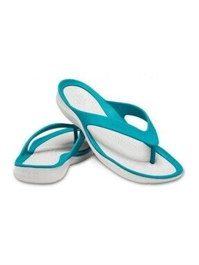 CROCS Swiftwater Teal Blue Thong Flip Flop Sandals
